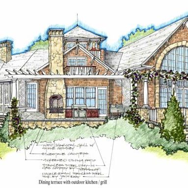 Eight gables - Rear elevation of house @ outdoor dining terrace